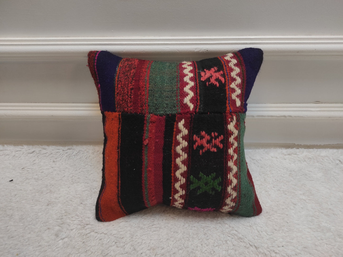 Handmade Kilim Pillow Cover: Upcycled Woven Rug, 12x12 Inch