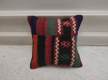 Handmade Kilim Pillow Cover: Upcycled Woven Rug, 12x12 Inch