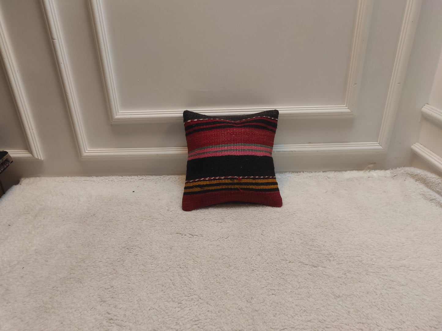Handmade Kilim Pillow Cover: Upcycled Woven Rug, Bohemian Decor (12 x 12 Inc)