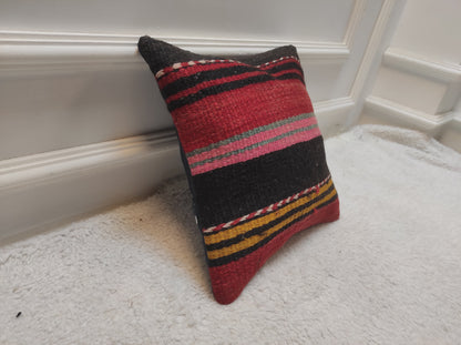 Handmade Kilim Pillow Cover: Upcycled Woven Rug, Bohemian Decor (12 x 12 Inc)