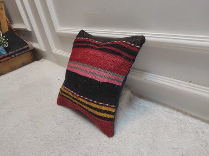 Handmade Kilim Pillow Cover: Upcycled Woven Rug, Bohemian Decor (12 x 12 Inc)