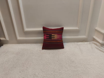 Handmade Kilim Pillow Cover: Geometric Woven Throw Pillow (12x12 inc)