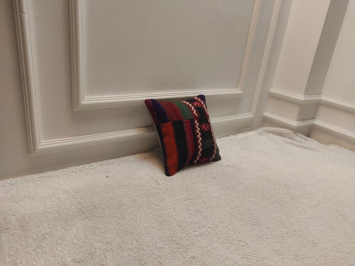 Handmade Kilim Pillow Cover: Upcycled Woven Rug, 12x12 Inch