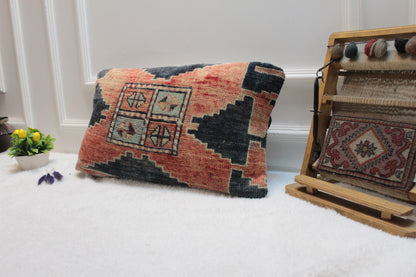 Handmade Kilim Pillow Cover: Upcycled Woven Rug, Bohemian Decor (12x20 inc)