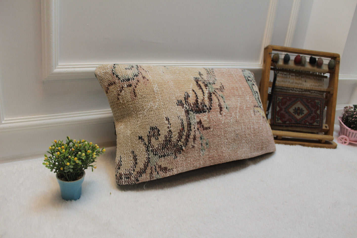 Handmade Kilim Lumbar Pillow Cover: Pink Bohemian Decor (12x24 in)