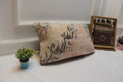 Handmade Kilim Lumbar Pillow Cover: Pink Bohemian Decor (12x24 in)