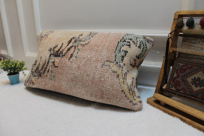 Handmade Kilim Lumbar Pillow Cover: Pink Bohemian Decor (12x24 in)