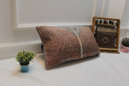 Handmade Turkish Kilim Pillow Cover: Upcycled Woven Rug, 12x24 inc