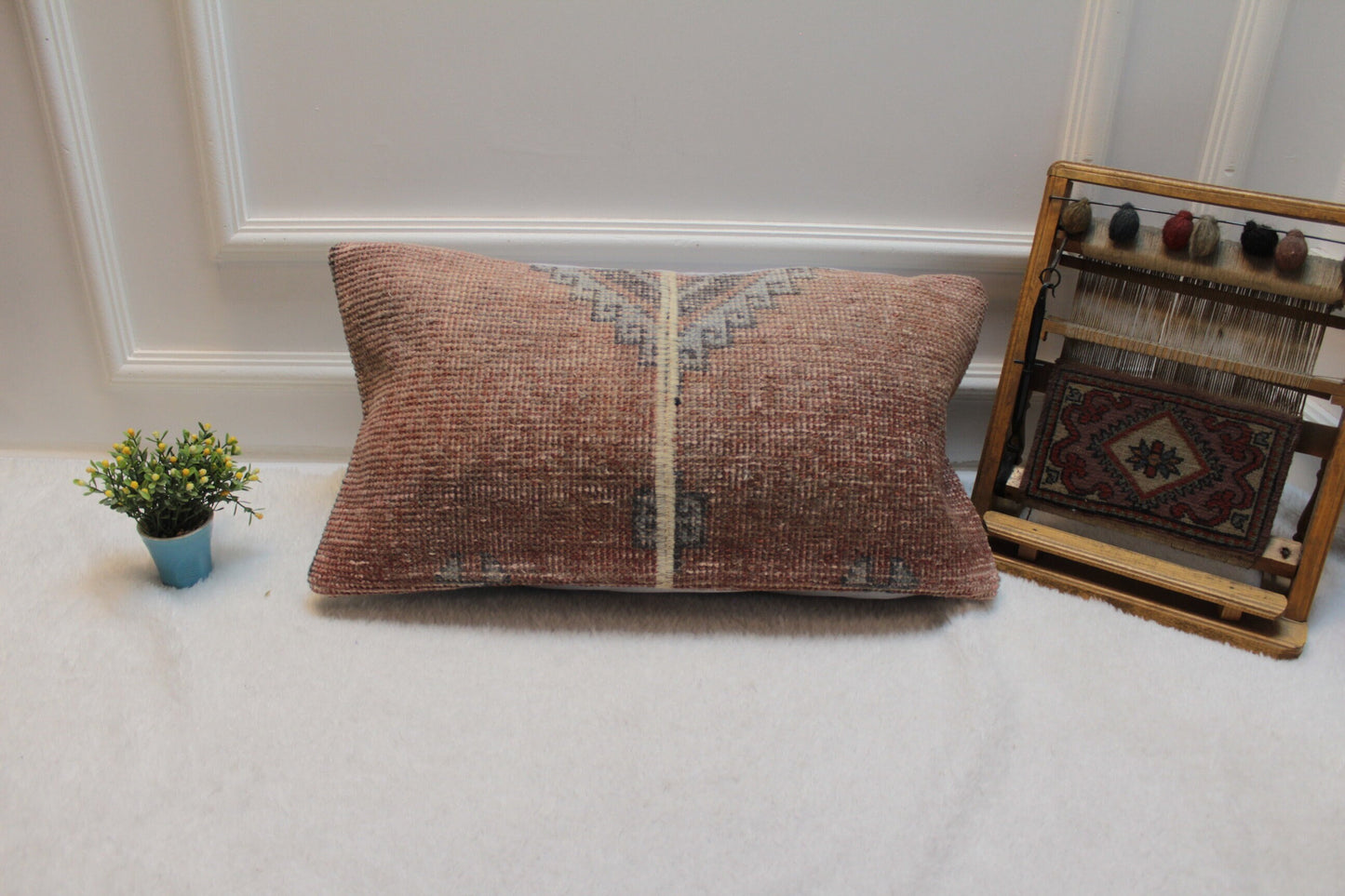 Handmade Turkish Kilim Pillow Cover: Upcycled Woven Rug, 12x24 inc
