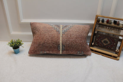 Handmade Turkish Kilim Pillow Cover: Upcycled Woven Rug, 12x24 inc