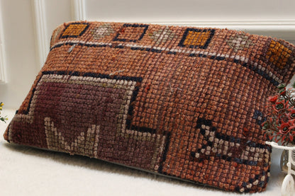 Handmade Kilim Pillow Cover: Upcycled Woven Rug, Bohemian Decor (12x24 inch)
