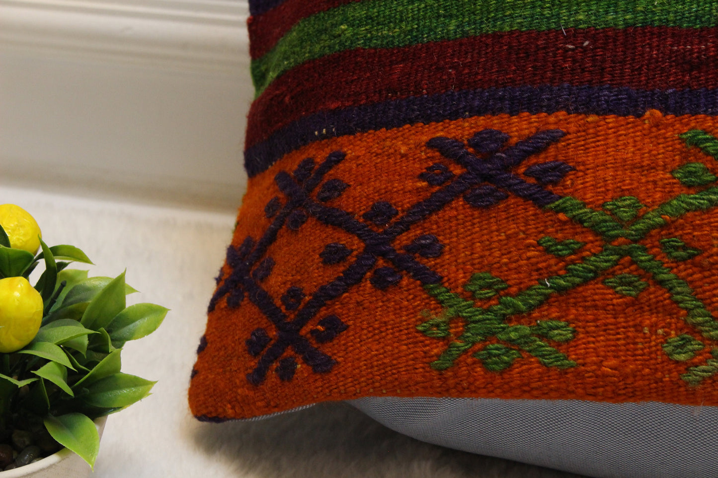 Red Kilim Lumbar Pillow Cover: Handwoven Turkish Pillow, 12x24 inch