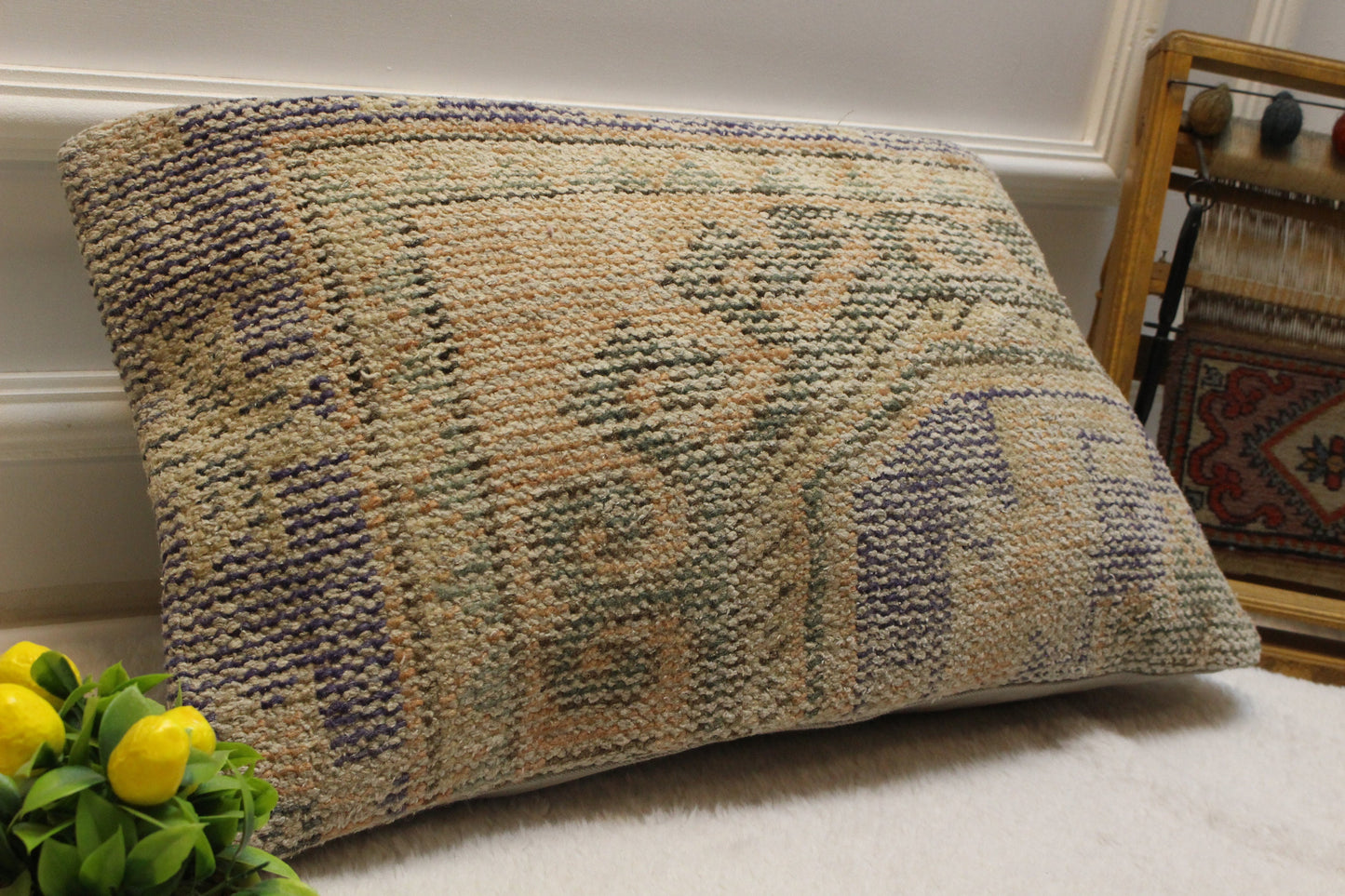Handmade Kilim Lumbar Pillow Cover: Turkish Rug Pillow (12x24 inc)