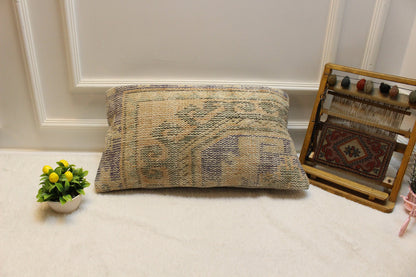 Handmade Kilim Lumbar Pillow Cover: Turkish Rug Pillow (12x24 inc)