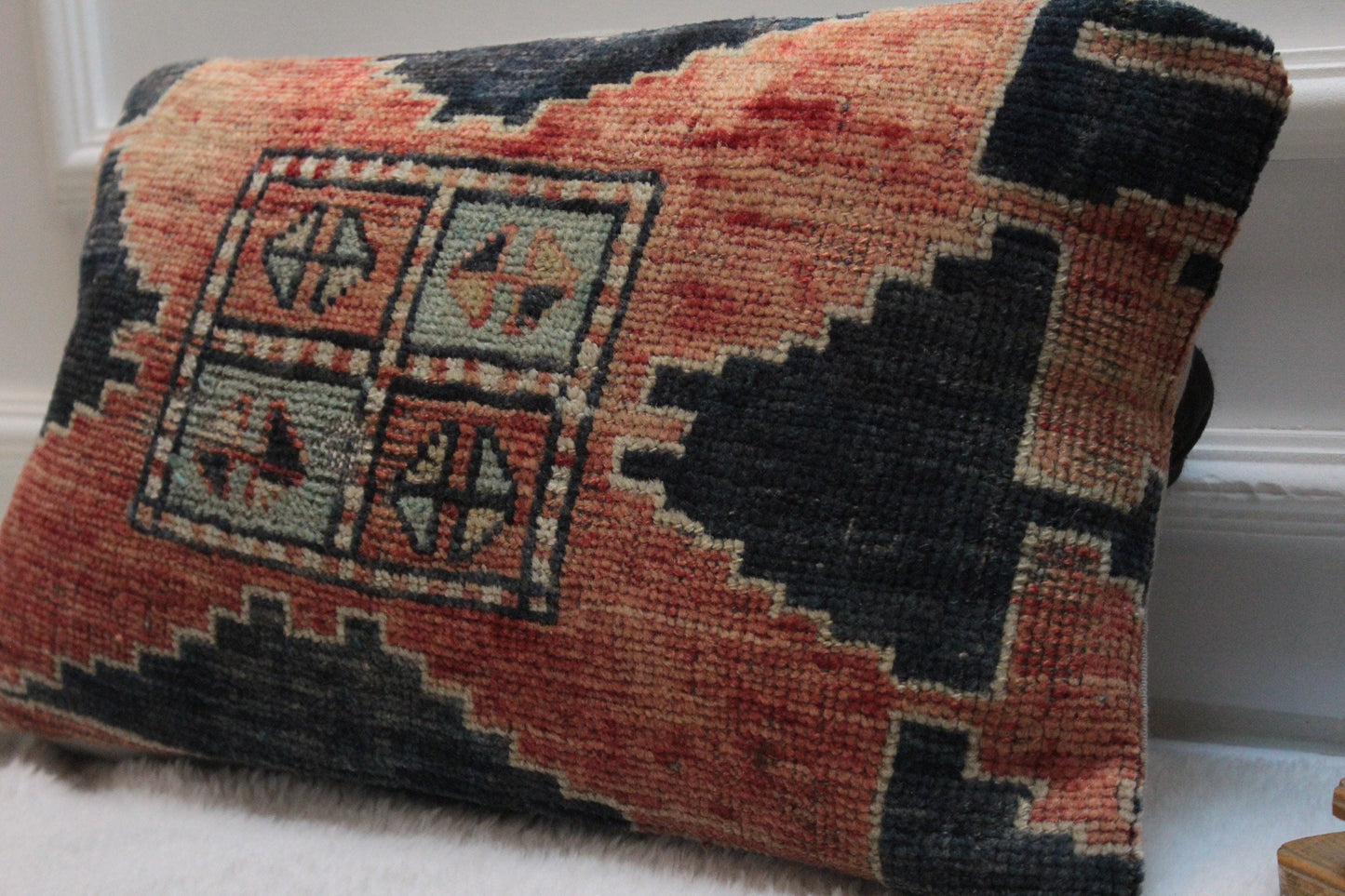 Handmade Kilim Pillow Cover: Upcycled Woven Rug, Bohemian Decor (12x20 inc)