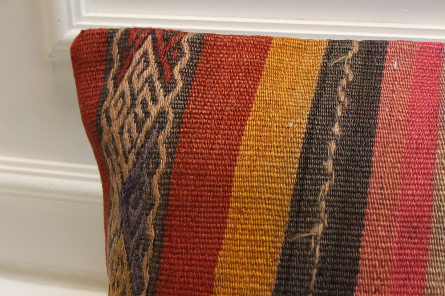 Handmade Kilim Pillow Cover: Upcycled Woven Rug, 12x24 inch