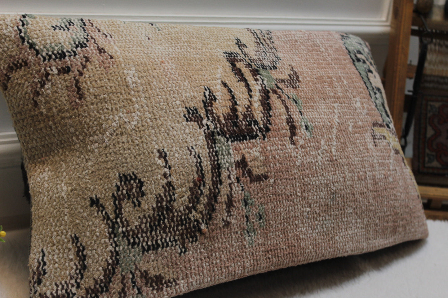 Handmade Kilim Lumbar Pillow Cover: Pink Bohemian Decor (12x24 in)