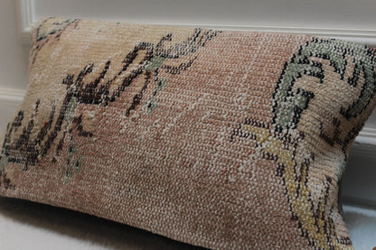 Handmade Kilim Lumbar Pillow Cover: Pink Bohemian Decor (12x24 in)