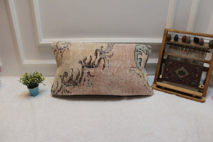 Handmade Kilim Lumbar Pillow Cover: Pink Bohemian Decor (12x24 in)