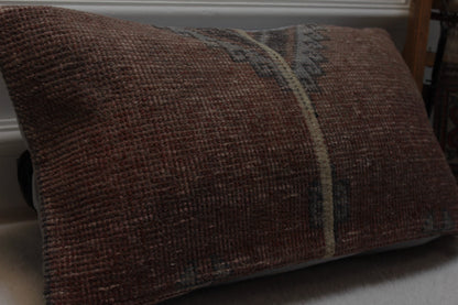 Handmade Turkish Kilim Pillow Cover: Upcycled Woven Rug, 12x24 inc
