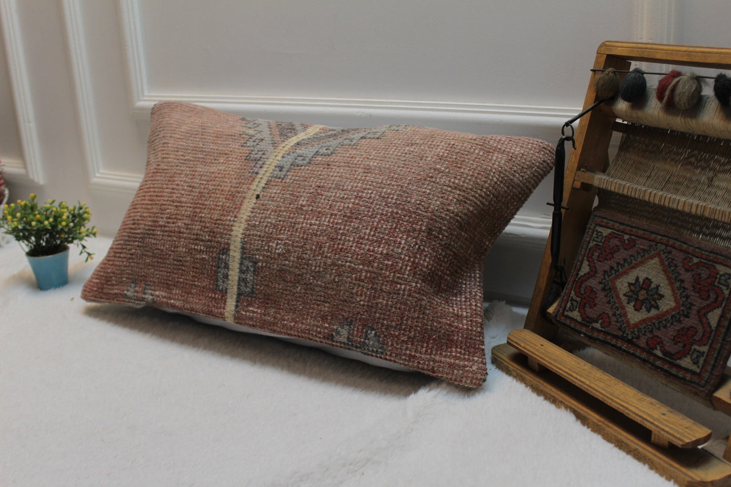 Handmade Turkish Kilim Pillow Cover: Upcycled Woven Rug, 12x24 inc