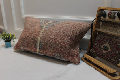 Handmade Turkish Kilim Pillow Cover: Upcycled Woven Rug, 12x24 inc