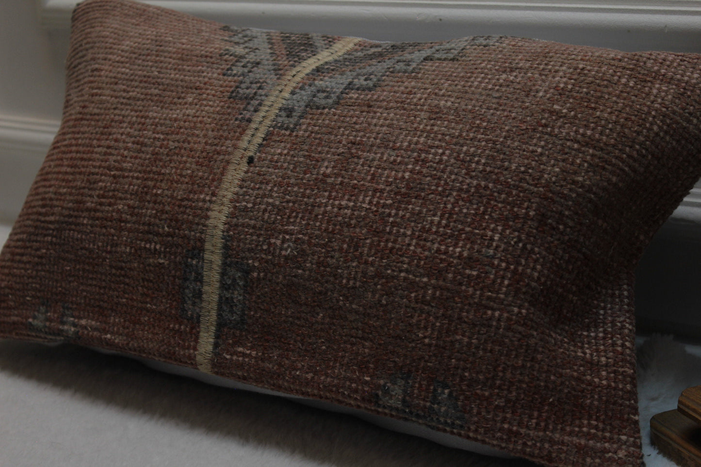 Handmade Turkish Kilim Pillow Cover: Upcycled Woven Rug, 12x24 inc