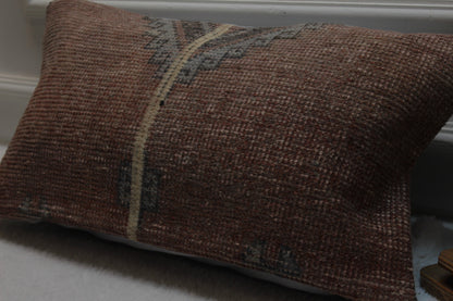 Handmade Turkish Kilim Pillow Cover: Upcycled Woven Rug, 12x24 inc