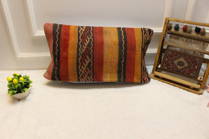 Handmade Kilim Pillow Cover: Upcycled Woven Rug, Bohemian Decor (30x60cm)