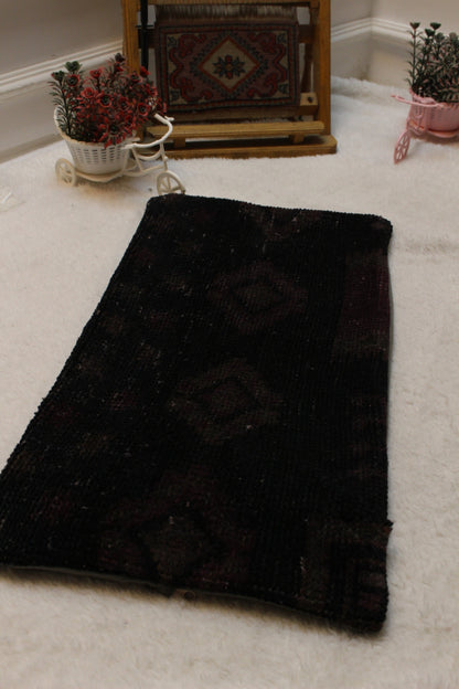 Handmade Black Kilim Lumbar Pillow Cover: Upcycled Woven Rug (12x24 inch)
