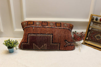 Handmade Kilim Pillow Cover: Upcycled Woven Rug, Bohemian Decor (12x24 inch)