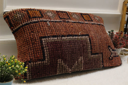 Handmade Kilim Pillow Cover: Upcycled Woven Rug, Bohemian Decor (12x24 inch)