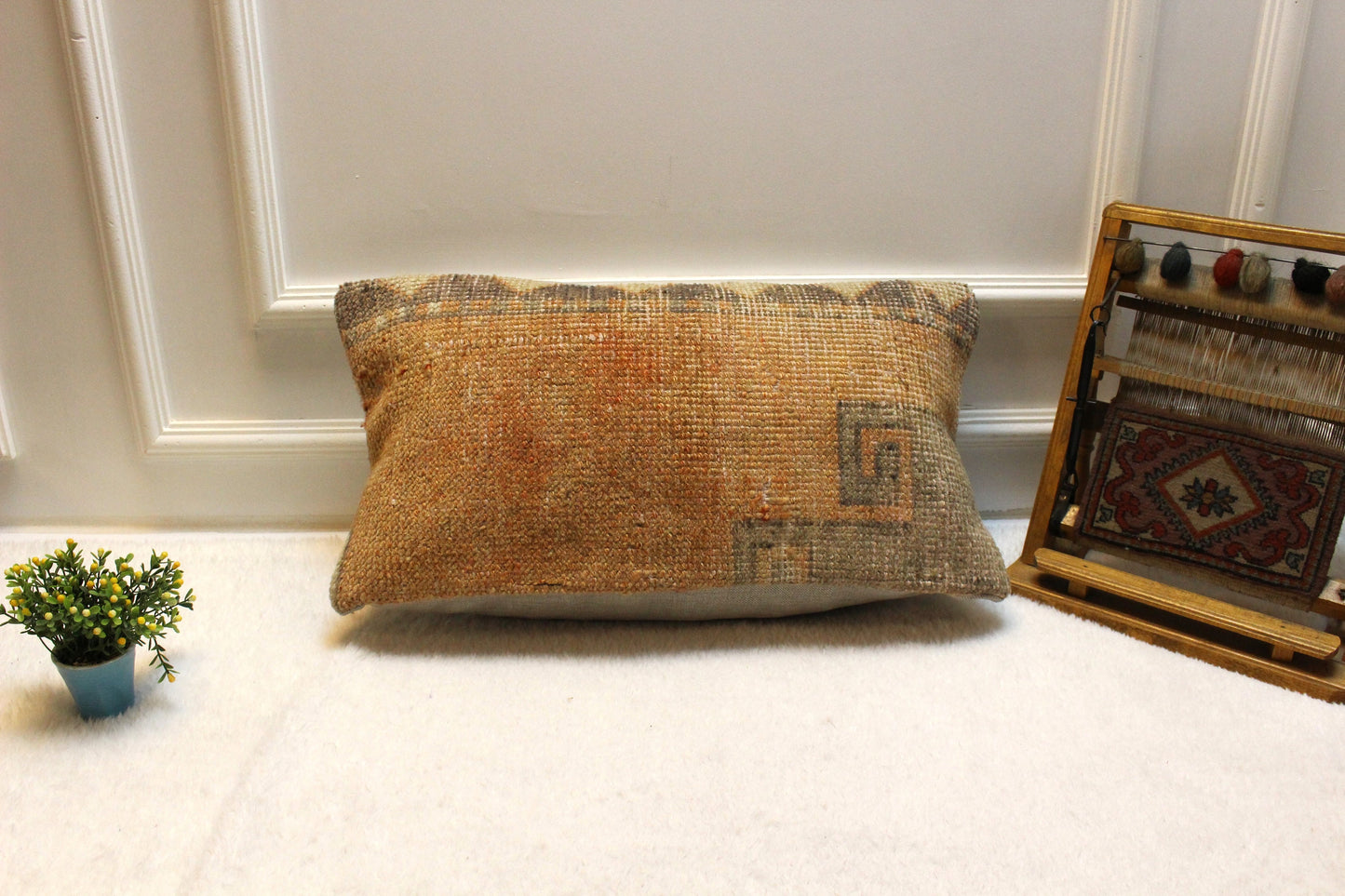 Handwoven Kilim Lumbar Pillow Cover: Upcycled Rug, Ethnic Design (12x24 in)