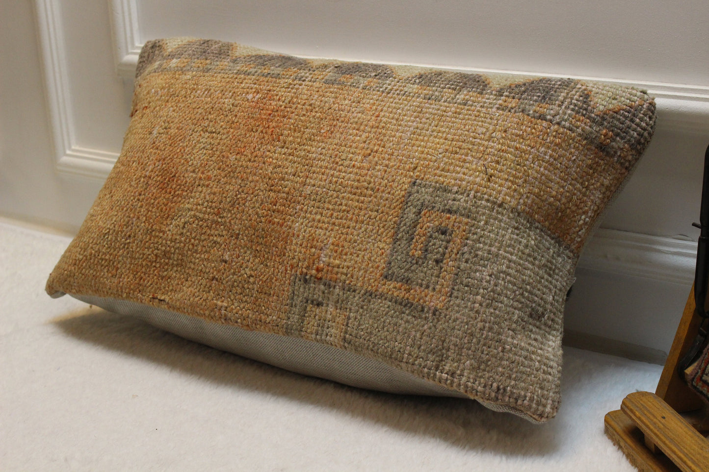 Handwoven Kilim Lumbar Pillow Cover: Upcycled Rug, Ethnic Design (12x24 in)