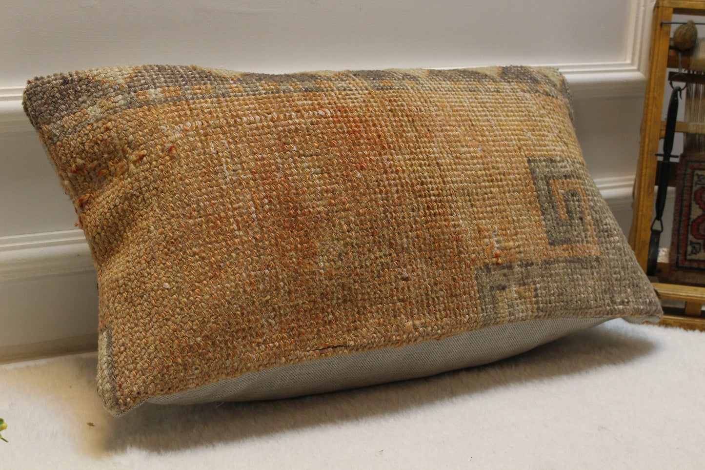 Handwoven Kilim Lumbar Pillow Cover: Upcycled Rug, Ethnic Design (12x24 in)