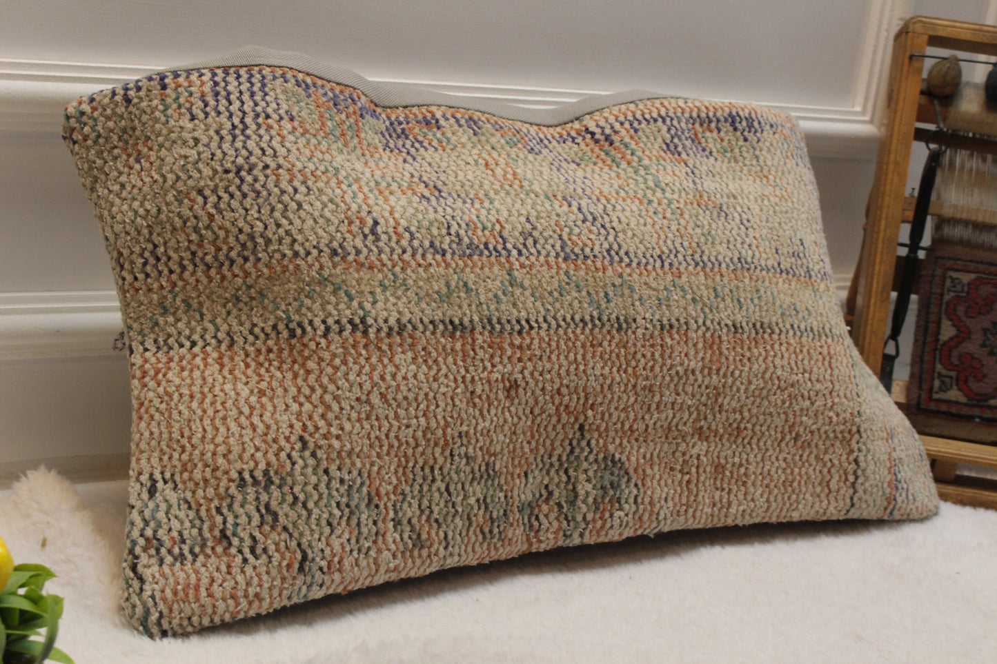 Handmade Kilim Lumbar Pillow Cover: Boho Ethnic Throw Pillow (12x24 Inch)