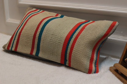 Handmade Kilim Lumbar Pillow Cover: Upcycled Woven Rug (12x24 in)