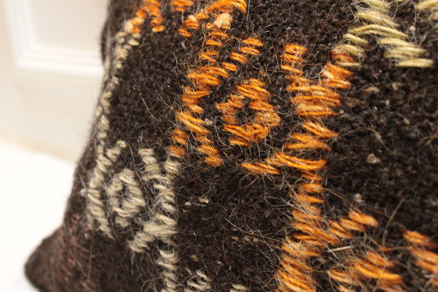 Handmade Kilim Lumbar Pillow Cover: Brown Woven Rug, 12x24
