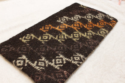 Handmade Kilim Lumbar Pillow Cover: Brown Woven Rug, 12x24