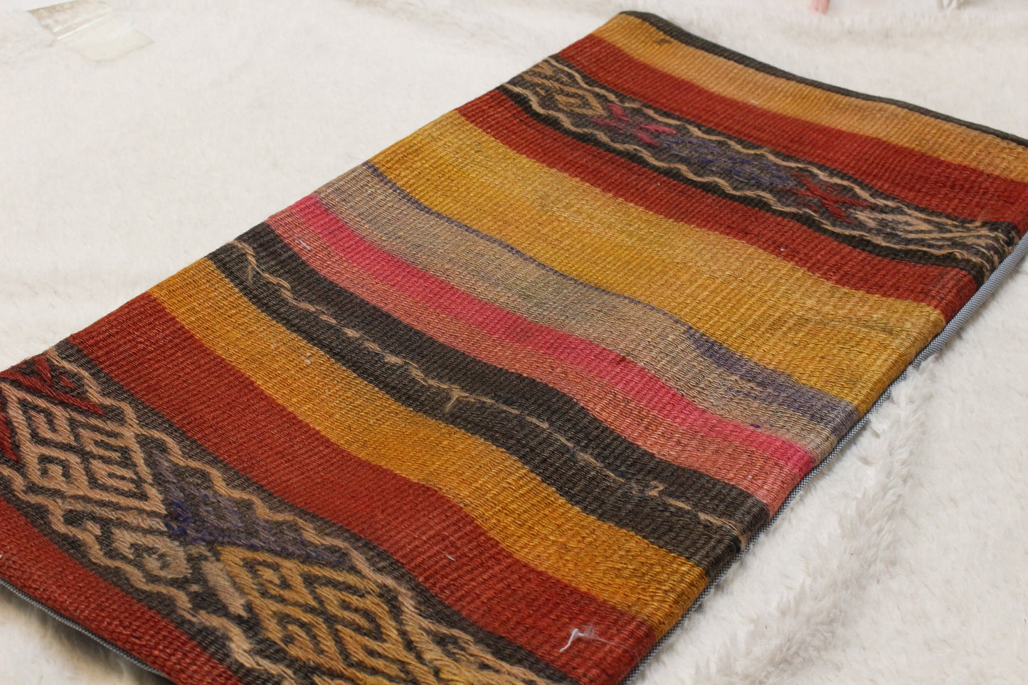 Handmade Kilim Pillow Cover: Upcycled Woven Rug, 12x24 inch