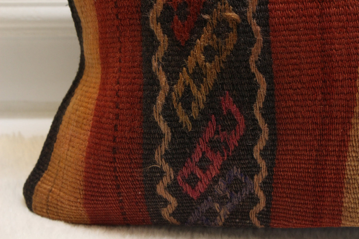 Orange Kilim Lumbar Pillow Cover: Upcycled Woven Rug, 12x24