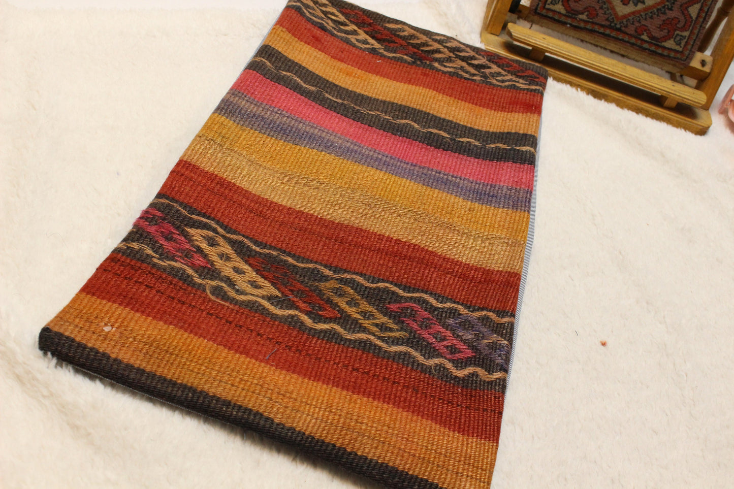 Orange Kilim Lumbar Pillow Cover: Upcycled Woven Rug, 12x24