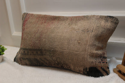 Handwoven Kilim Pillow Cover: Upcycled Ethnic Wool, 12x24 Rustic Lumbar