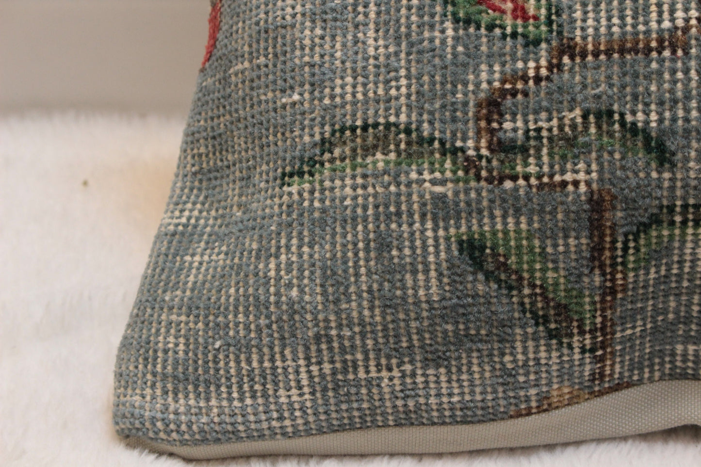 Handwoven Green Kilim Lumbar Pillow Cover: Rustic Ethnic Decor (12x24)