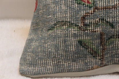 Handwoven Green Kilim Lumbar Pillow Cover: Rustic Ethnic Decor (12x24)