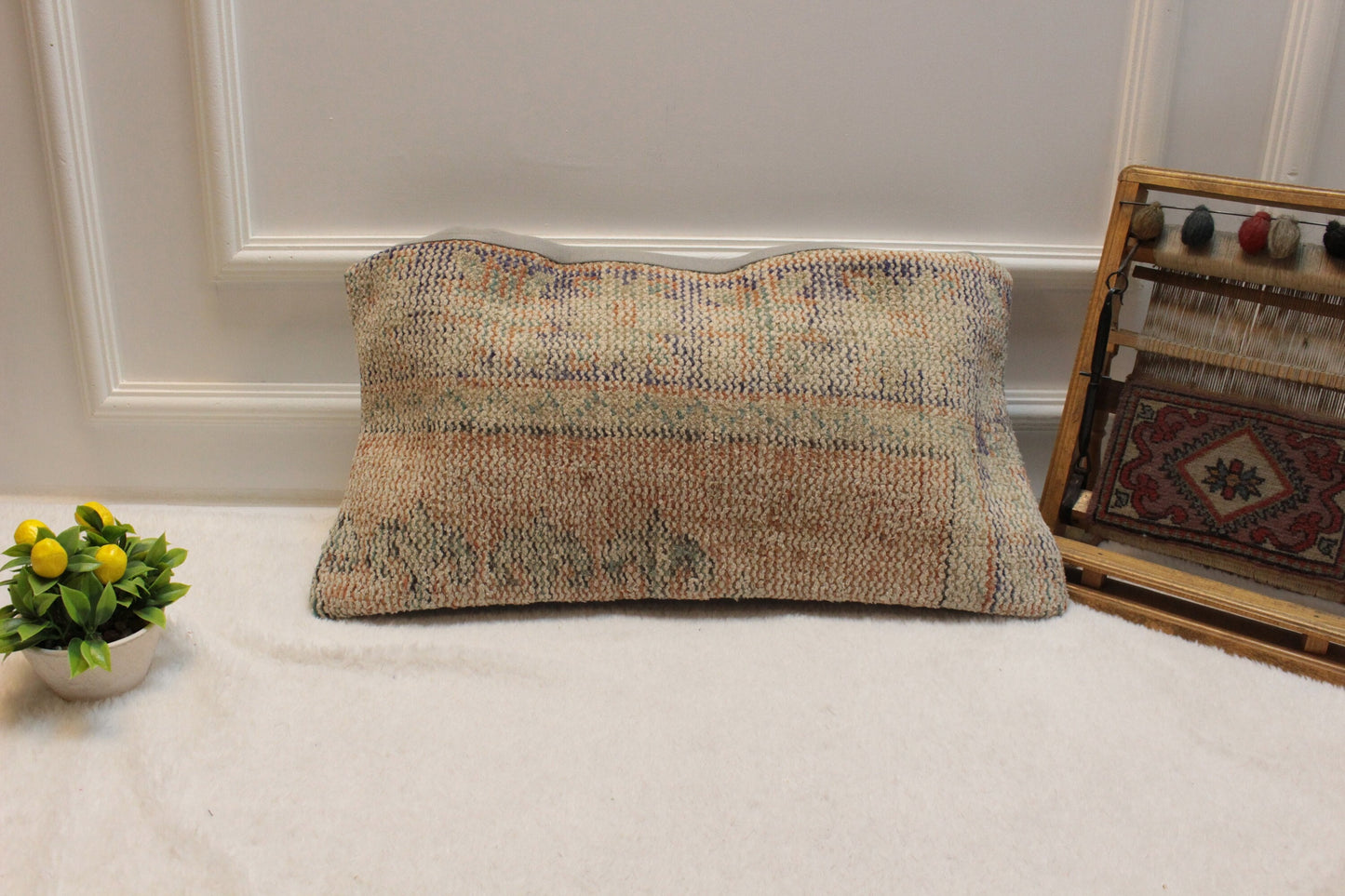 Handmade Kilim Lumbar Pillow Cover: Boho Ethnic Throw Pillow (12x24 Inch)