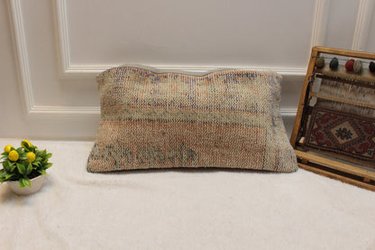 Handmade Kilim Lumbar Pillow Cover: Boho Ethnic Throw Pillow (12x24 Inch)
