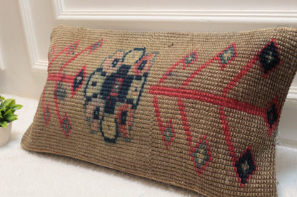 Handmade Kilim Lumbar Pillow Cover: Vintage Turkish Pillowcase (12x24 Inch)