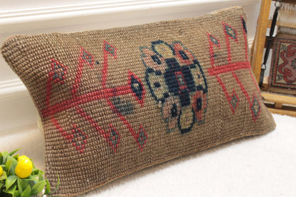 Handmade Kilim Lumbar Pillow Cover: Vintage Turkish Pillowcase (12x24 Inch)