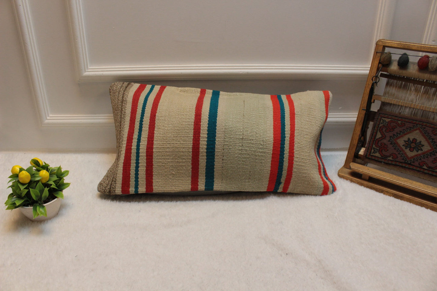Handmade Kilim Lumbar Pillow Cover: Upcycled Woven Rug (12x24 in)